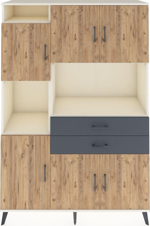 Hyperion Dolap 8 Raflı 2 Çekmeceli 6 Kapaklı 132x44x195 Aytaşı-Çam/Antrasit