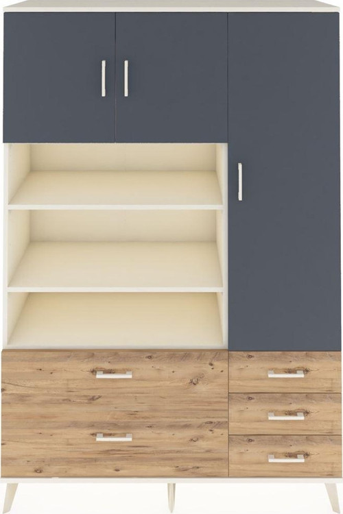 Hyperion Dolap 9 Raflı 5 Çekmeceli 3 Kapaklı 132x44x195 Aytaşı-Antrasit/Çam