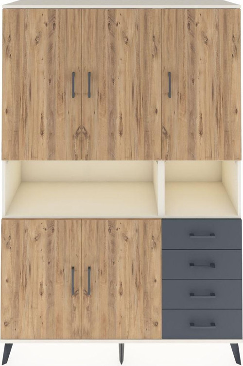 Hyperion Dolap 7 Raflı 4 Çekmeceli 5 Kapaklı 132 x 44 x 195 cm Aytaşı - Çam - Antrasit