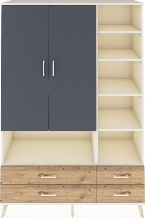 Hyperion Dolap 10 Raflı 4 Çekmeceli 2 Kapaklı 132 x 44 x 195 cm Aytaşı - Antrasit - Çam