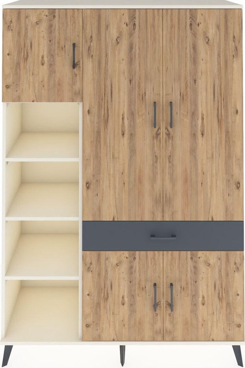Hyperion Dolap 8 Raflı 1 Çekmeceli 5 Kapaklı 132 x 44 x 195 cm Aytaşı - Çam - Antrasit