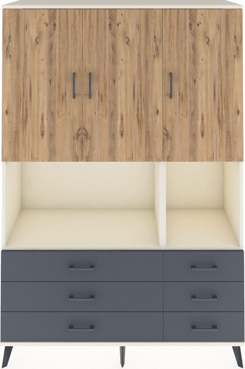 Hyperion Dolap 6 Raflı 6 Çekmeceli 3 Kapaklı 132 x 44 x 195 cm Aytaşı - Çam - Antrasit