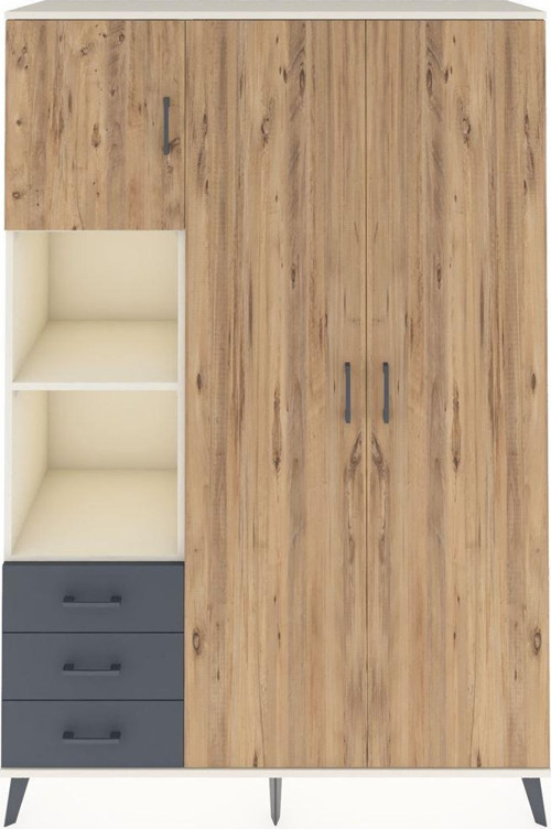 Hyperion Dolap 6 Raflı 3 Çekmeceli Tek Askılı 132x44x195 Aytaşı-Çam/Antrasit