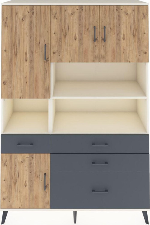 Hyperion Dolap 9 Raflı 4 Çekmeceli 4 Kapaklı 132 x 44 x 195 cm Aytaşı - Çam - Antrasit