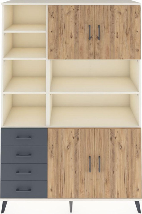 Hyperion Dolap 9 Raflı 4 Çekmeceli 4 Kapaklı 132x44x195 Aytaşı-Çam/Antrasit