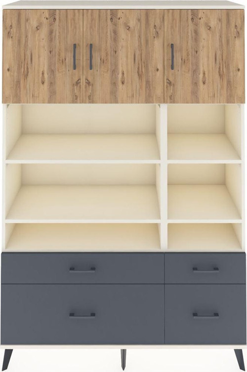 Hyperion Dolap 10 Raflı 4 Çekmeceli 3 Kapaklı 132 x 44 x 195 cm Aytaşı - Çam - Antrasit