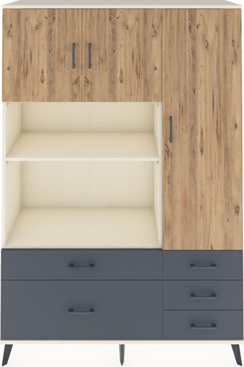 Hyperion Dolap 7 Raflı 5 Çekmeceli 3 Kapaklı 132x44x195 Aytaşı-Çam/Antrasit