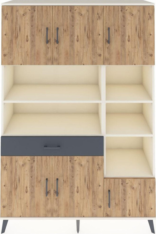 Hyperion Dolap 10 Raflı Tek Çekmeceli 6 Kapaklı 132x44x195 Aytaşı-Çam/Antrasit