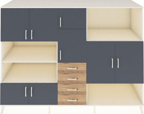 Kronos Dolap 10 Raflı 4 Çekmeceli 8 Kapaklı 220 x 59 x 163 cm Aytaşı - Antrasit - Çam
