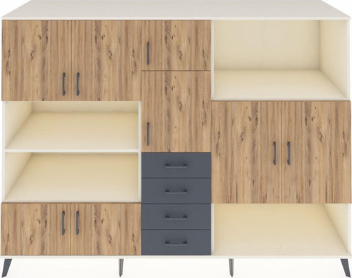 Kronos Dolap 10 Raflı 4 Çekmeceli 8 Kapaklı 220 x 59 x 163 cm Aytaşı - Çam - Antrasit