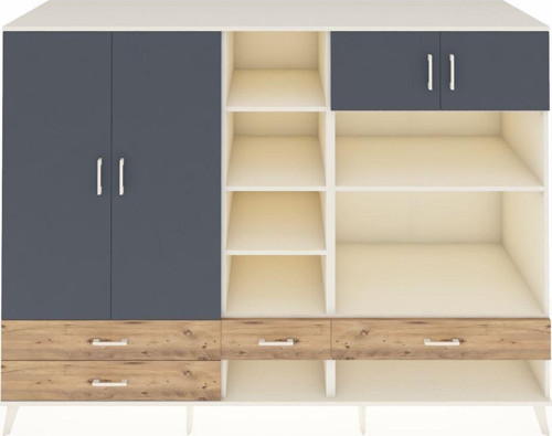Kronos Dolap 12 Raflı 4 Çekmeceli 4 Kapaklı 220 x 59 x 163 cm Aytaşı - Antrasit - Çam