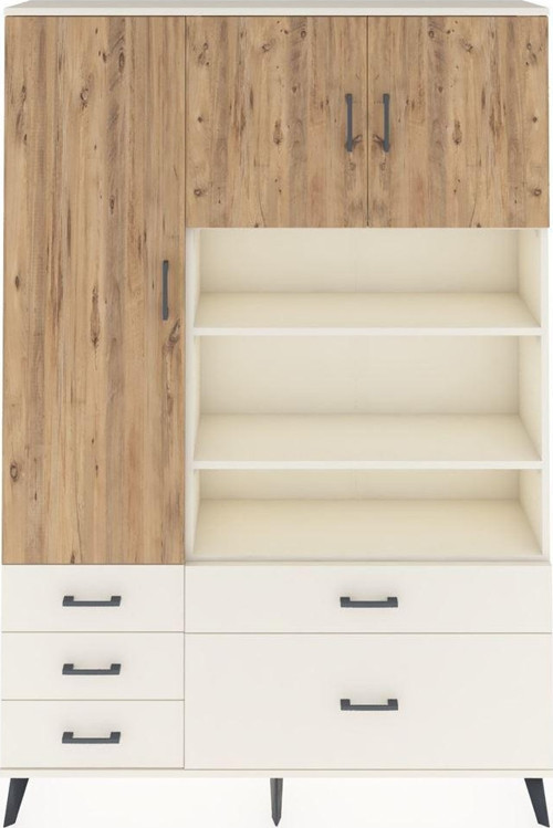 Arges Dolap 9 Raflı 5 Çekmeceli 3 Kapaklı 132 x 30 x 195 cm Aytaşı - Çam - Aytaşı
