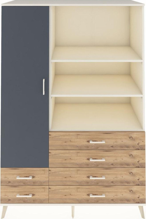 Kronos Dolap 7 Raflı 6 Çekmeceli 1 Kapaklı 132 x 59 x 195 cm Aytaşı - Antrasit - Çam