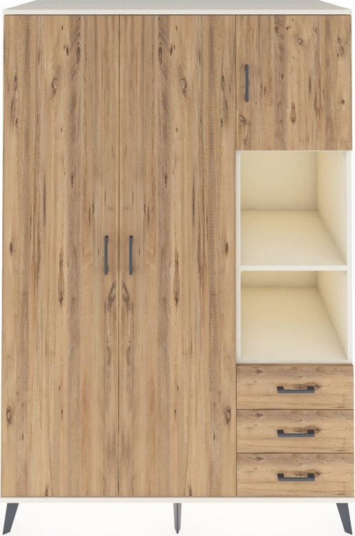 Kronos Dolap 5 Raflı 3 Çekmeceli 1 Askılı 132 x 59 x 195 cm Aytaşı - Çam - Çam