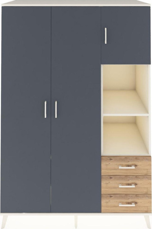 Kronos Dolap 5 Raflı 3 Çekmeceli 1 Askılı 132 x 59 x 195 cm Aytaşı - Antrasit - Çam