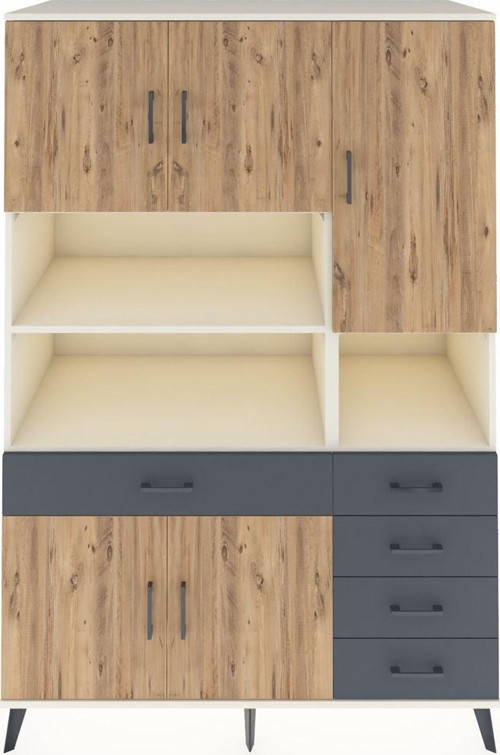 Kronos Dolap 9 Raflı 5 Çekmeceli 5 Kapaklı 132 x 59 x 195 cm Aytaşı - Çam - Antrasit