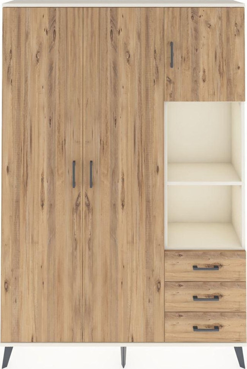 Arges Gardrop 5 Raflı 3 Çekmeceli 1 Askılı 132 x 30 x 195 cm Aytaşı - Çam