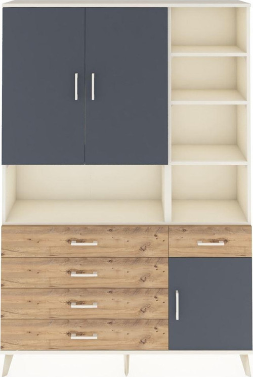 Arges Dolap 8 Raflı 5 Çekmeceli 3 Kapaklı 132x30x195 Aytaşı-Antrasit/Çam