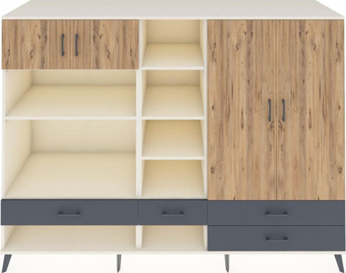 Kronos Dolap 12 Raflı 4 Çekmeceli 4 Kapaklı 220 x 59 x 163 cm Aytaşı - Çam - Antrasit