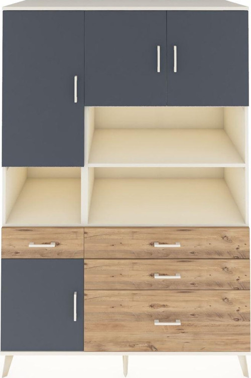Kronos Dolap 9 Raflı 4 Çekmeceli 4 Kapaklı 132x59x195 Aytaşı-Antrasit/Çam