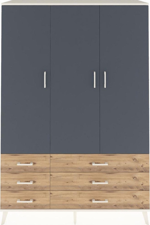 Hyperion Dolap 5 Raflı 6 Çekmeceli Tek Askılı 132x44x195 Aytaşı-Antrasit/Çam