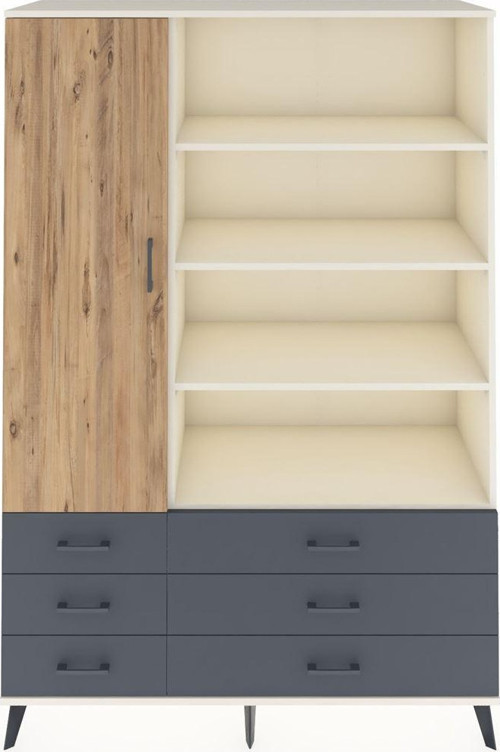 Hyperion Dolap 8 Raflı 6 Çekmeceli Tek Kapaklı 132x44x195 Aytaşı-Çam/Antrasit