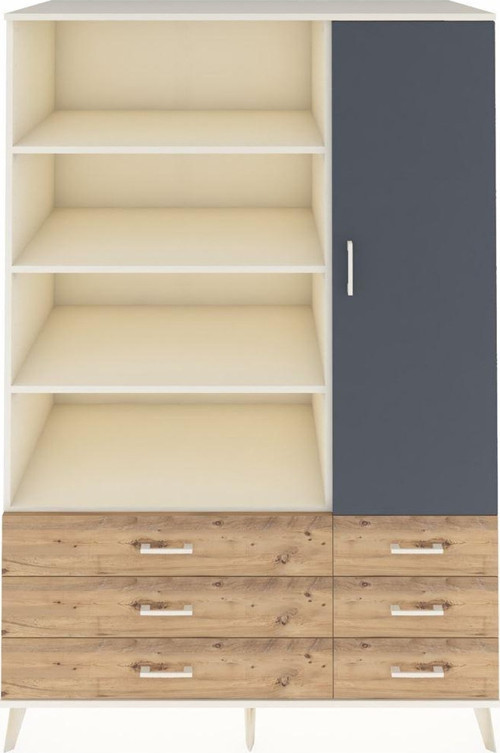Kronos Dolap 8 Raflı 6 Çekmeceli 1 Kapaklı 132 x 59 x 195 cm Aytaşı - Antrasit - Çam