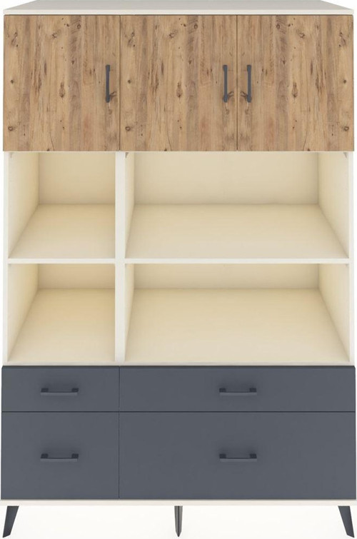Kronos Dolap 8 Raflı 4 Çekmeceli 3 Kapaklı 132 x 59 x 195 cm Aytaşı - Çam - Antrasit