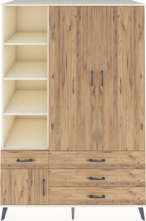 Kronos Dolap 5 Raflı 4 Çekmeceli Tek Askılı 132x59x195 Aytaşı-Çam/Çam
