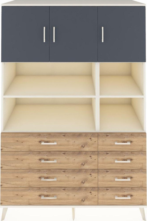 Kronos Dolap 8 Raflı 8 Çekmeceli 3 Kapaklı 132 x 59 x 195 cm Aytaşı - Antrasit - Çam