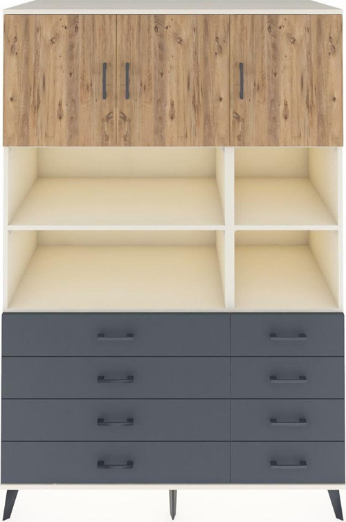 Kronos Dolap 8 Raflı 8 Çekmeceli 3 Kapaklı 132 x 59 x 195 cm Aytaşı - Çam - Antrasit