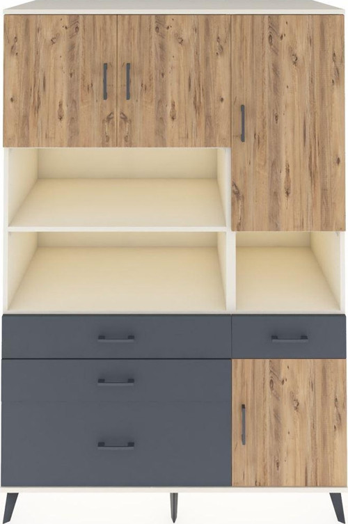 Kronos Dolap 9 Raflı 4 Çekmeceli 4 Kapaklı 132 x 59 x 195 cm Aytaşı - Çam - Antrasit