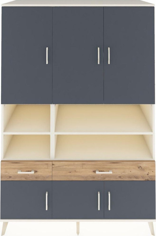 Kronos Dolap 8 Raflı 2 Çekmeceli 6 Kapaklı 132 x 59 x 195 cm Aytaşı - Antrasit - Çam