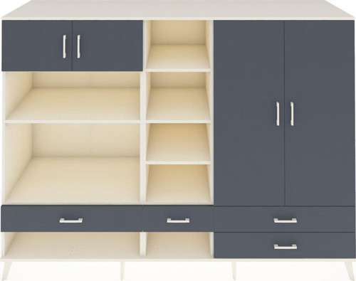 Kronos Dolap 12 Raflı 4 Çekmeceli 4 Kapaklı 220 x 59 x 163 cm Aytaşı - Antrasit