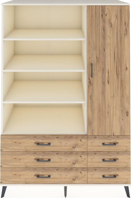 Kronos Dolap 8 Raflı 6 Çekmeceli Tek Kapaklı 132x59x195 Aytaşı-Çam/Çam