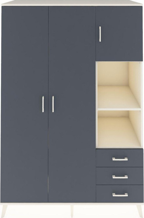 Kronos Dolap 5 Raflı 3 Çekmeceli 1 Askılı 132 x 59 x 195 cm Aytaşı - Antrasit - Antrasit