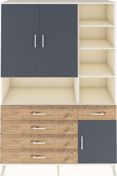 Hyperion Dolap 8 Raflı 5 Çekmeceli 3 Kapaklı 132x44x195 Aytaşı-Antrasit/Çam