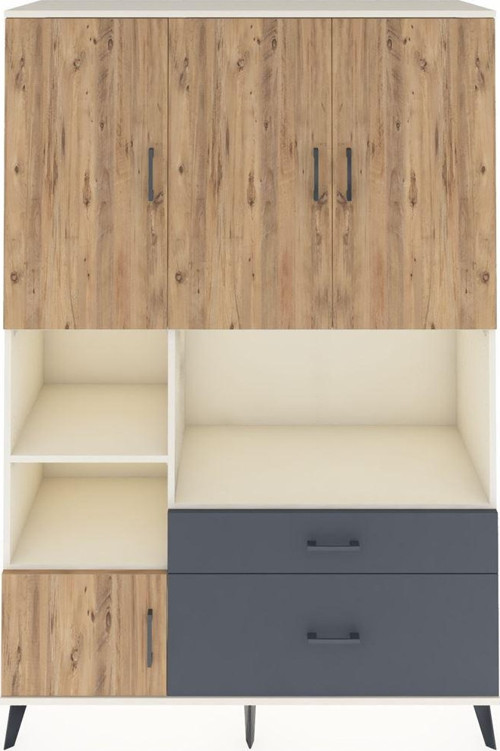 Hyperion Dolap 7 Raflı 2 Çekmeceli 5 Kapaklı 132 x 44 x 195 cm Aytaşı - Çam - Antrasit