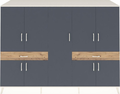 Kronos Dolap 12 Raflı 2 Çekmeceli 8 Kapaklı 220 x 59 x 163 cm Aytaşı - Antrasit - Çam