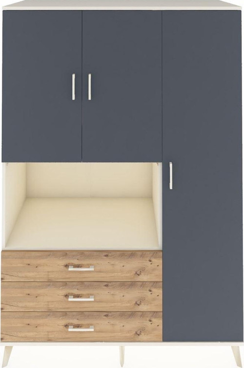 Kronos Dolap 7 Raflı 3 Çekmeceli 3 Kapaklı 132 x 59 x 195 cm Aytaşı - Antrasit - Çam