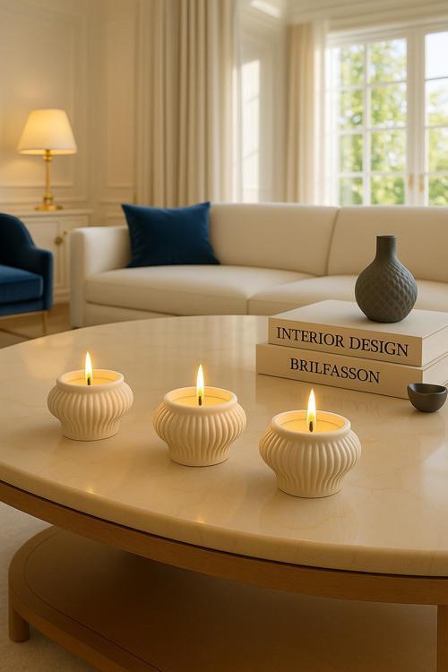 Modern 3’lü Tealight Mumluk | Lüks Doğal Taş Ev Aksesuarı