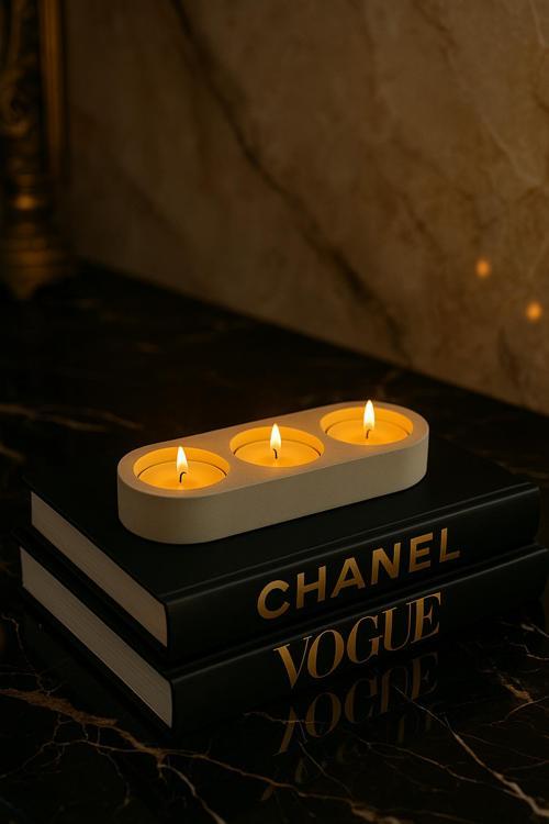 3 Bölmeli Tealight Mumluk – Minimalist Dekoratif Tasarım