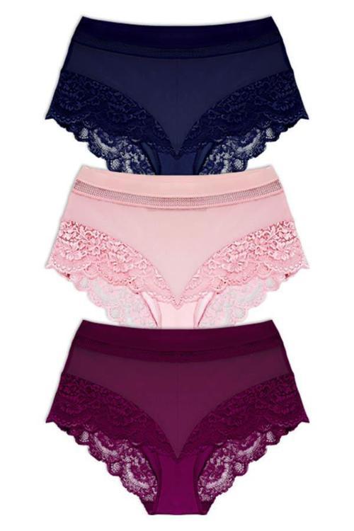 Dantel Detaylı Transparan Büyük Beden Bikini Külot 3'lü Paket-2