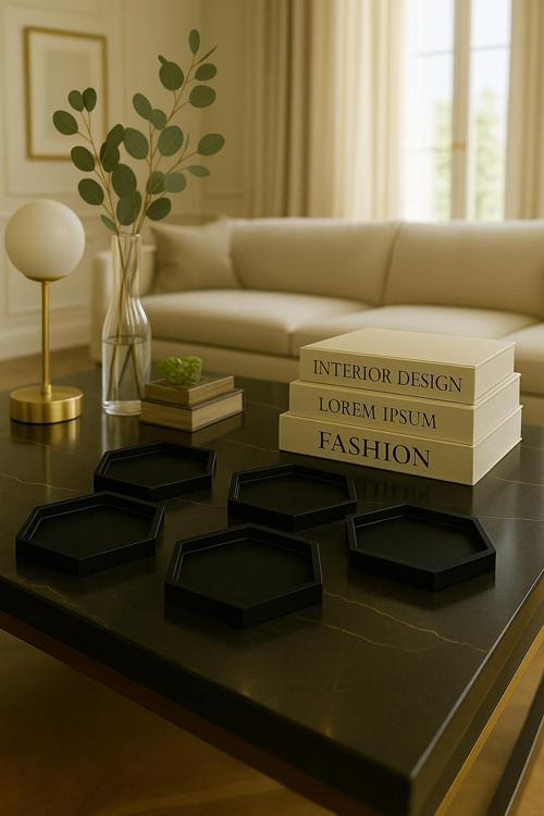 5’li Altıgen Sunum Tabağı & Mücevherlik Seti – Minimal Dekoratif Tepsi