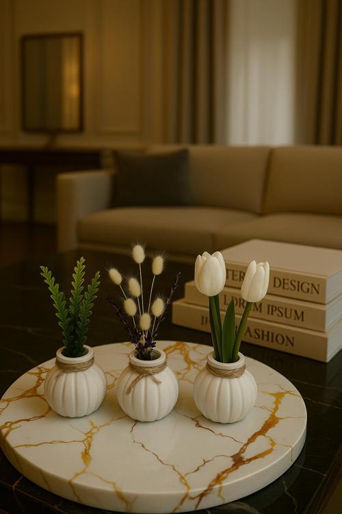 3’lü Dekoratif Vazo Seti – Dekoratif & Modern Tasarım ÇİÇEKLER HARİÇTİR