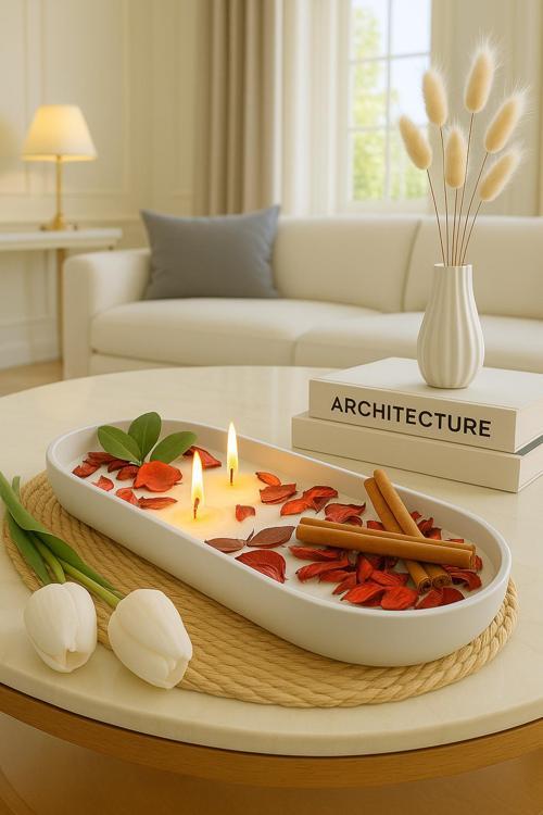 Premium Beton Kase İçinde İnci Tozu Mum Tasarımı