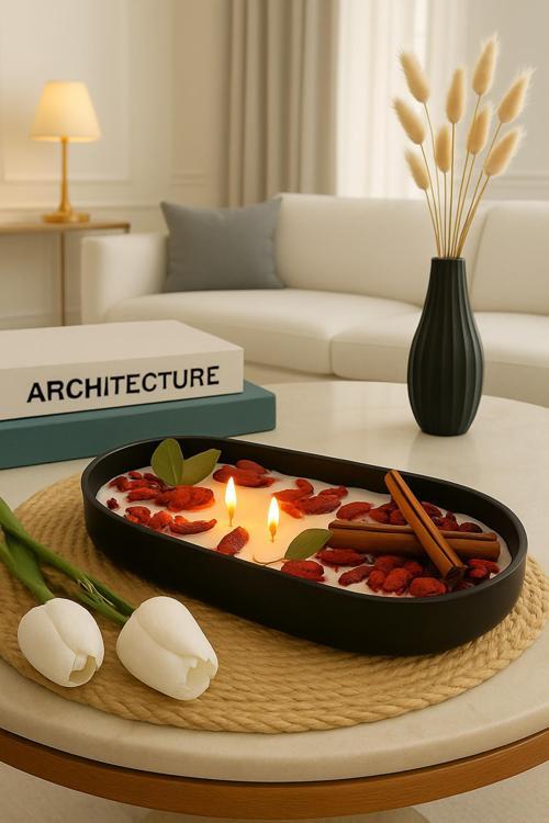 Premium Beton Kase İçinde İnci Tozu Mum Tasarımı