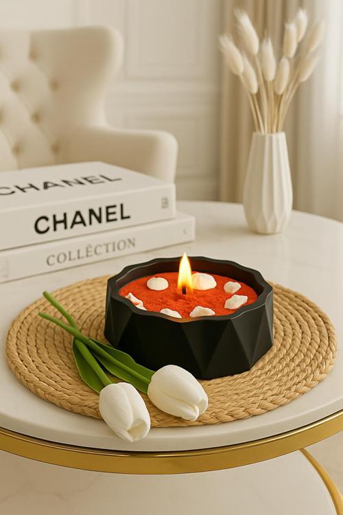 Premium Beton Kase İçinde Deniz Kabuklu İnci Kumu Mum