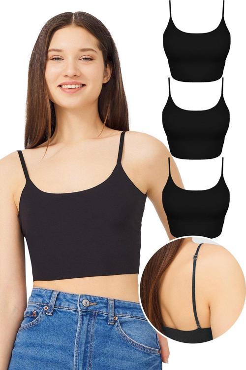 Ayarlanabilir İnce Askılı Lazer Kesim Crop Büstiyer 3'lü Paket-5