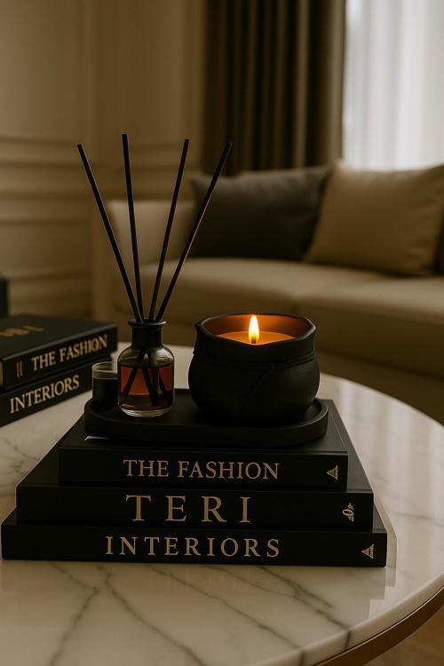 Dekoratif Kavanozda Lavanta Kokulu Mum ve Oda Kokusu, Sunum Altlıklı Şık Set